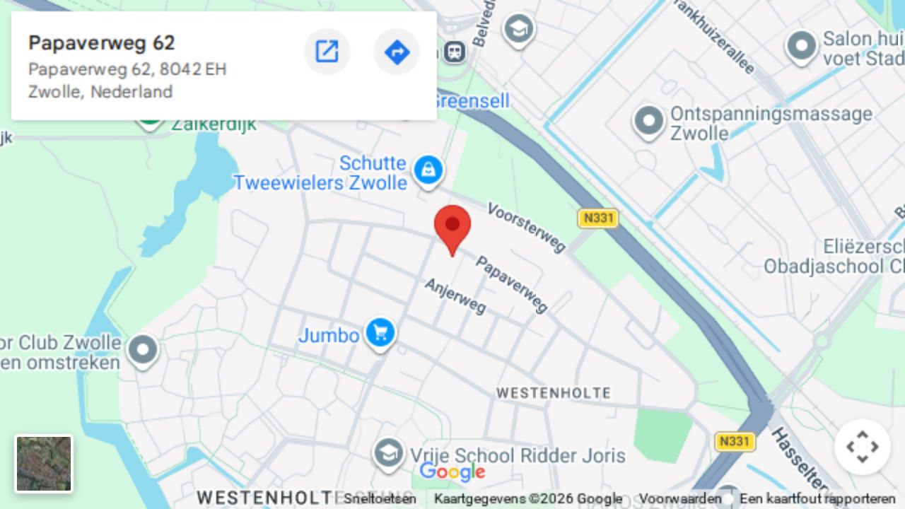 Kaart met de locatie van Autorijschool Edvance aan de Papaverweg 62 in Zwolle